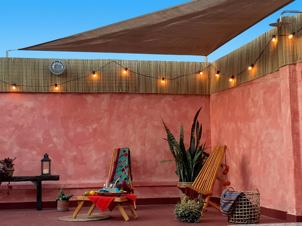 Toldo vela Overarg instalado en un espacio exterior real